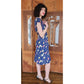 Vintage 40s Rayon Print Midi Dress Dark Blue Floral w/Belt & Diagonal Peplum