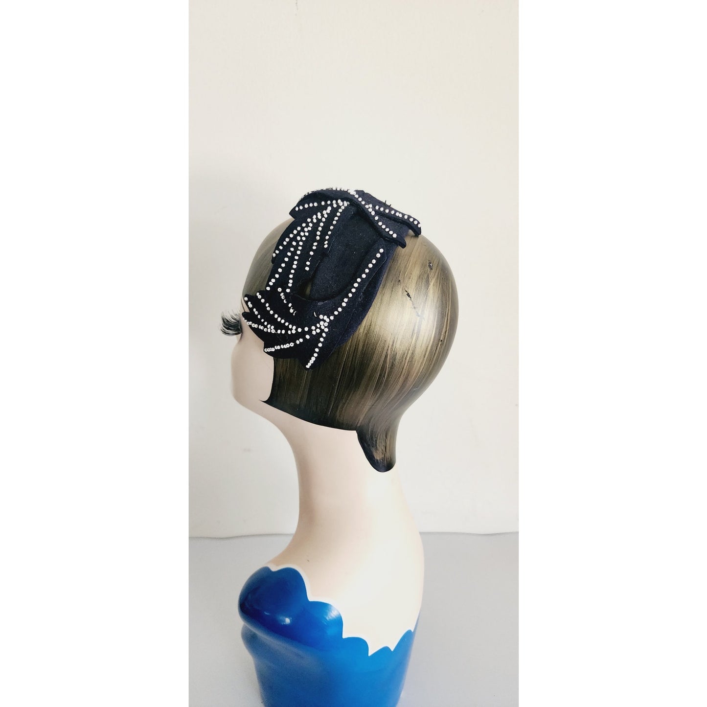 Vintage 50s Beaded  Hat Eggshell Style Fascinator Black White Jeanette Gaffin