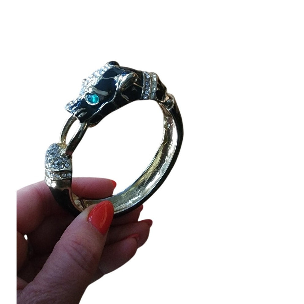 Vintage Black Panther Enamel Bracelet Art Deco Erte Style