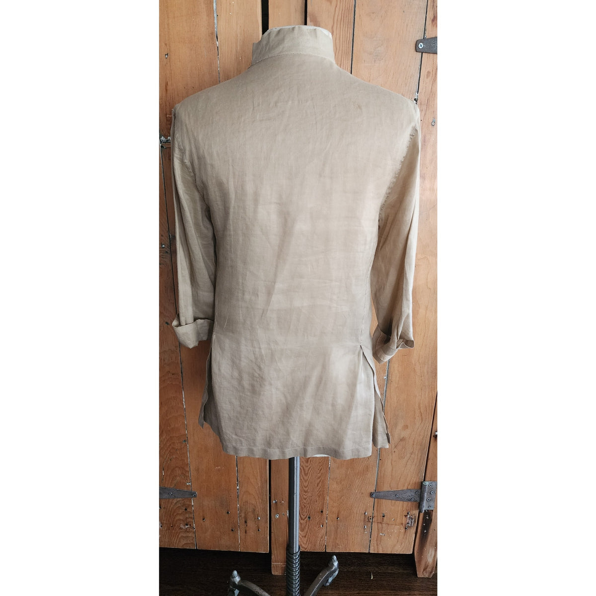 Vintage 90s Jil Sander Pant Suit Beige Ramie Nehru Jacket + Slacks