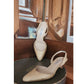 Vintage 1990s Oscar de la Renta Slingback Pumps 38 Beige Cream Gold Weave Texture Kitten Heels Shoes