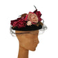 Vintage 1940s Flower Hat Black Wool Silk Floral Marshall Fields New York Creations