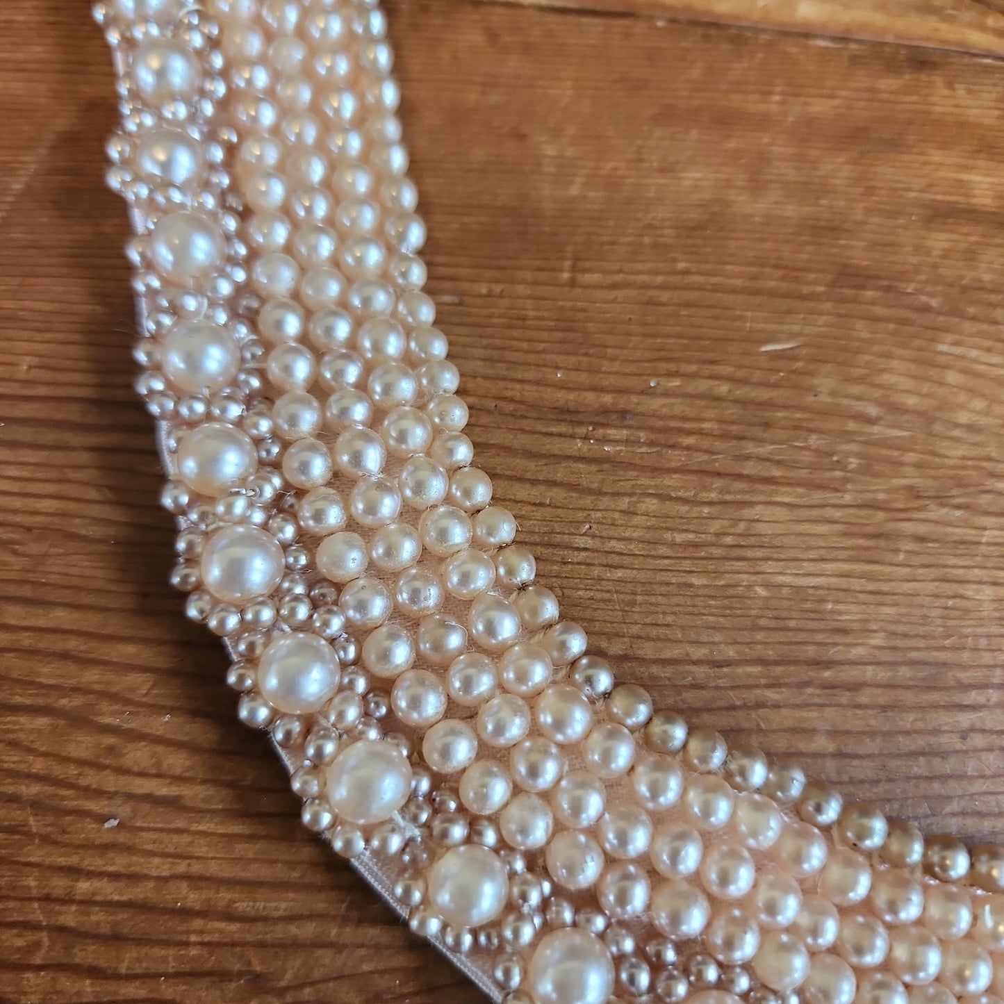 Vintage 50s Choker Beaded Collar Necklace Cream Faux Pearl