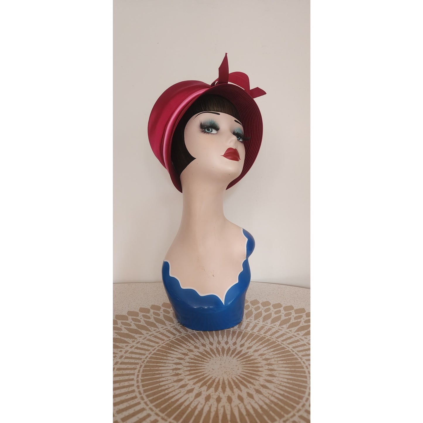 Vintage 60s Bucket Hat Red Pink Satin Cloche 20s Style Mr John Jr