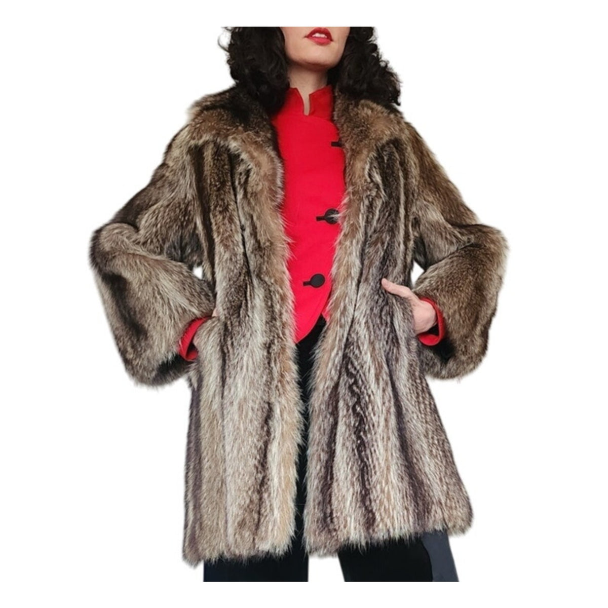 Vintage 1970s Fur Coat Brown Silver Raccoon Revillon S/M