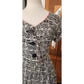 Vintage 50s Cotton Print Day Dress Black White MCM Tiki Pattern Rockabilly Short Sleeved / M