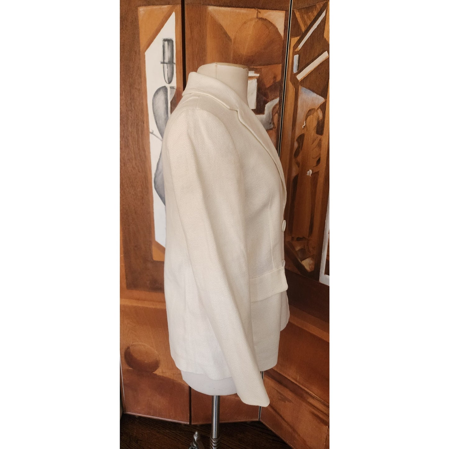 Vintage 2000s Max Mara Blazer Cream Off White Linen Blend Double Breasted