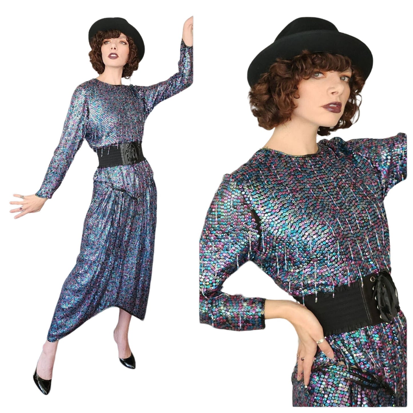 Vintage 80s Sequined Tunic Skirt Set by Diva, India I Magnin NWT