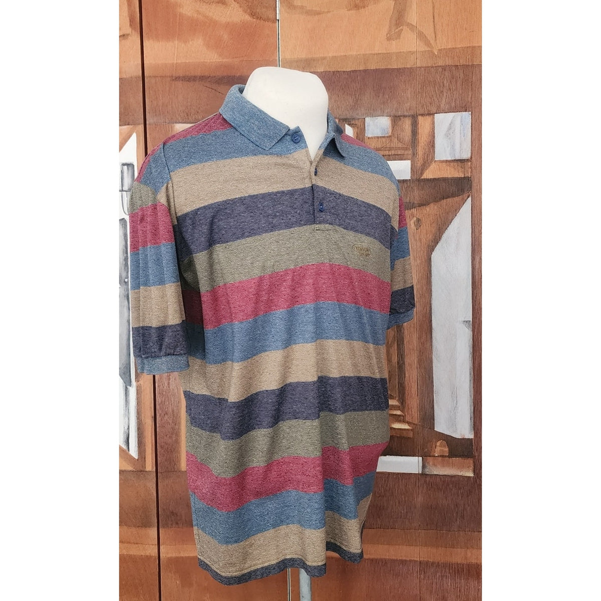 Vintage 1990s Missoni Sport Mens Shirt Rainbow Stripes Cotton Knit Polo XL