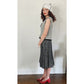 Vintage 1960s Mod Suit Pleated Midi Skirt + Top Gray Black Wool Tweed Geometric Schoolgirl