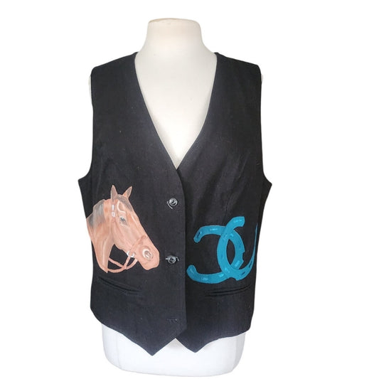 Vintage Womens Vest "Hooked On Country" Cowboy Boots Horses Equestrian Applique / Large