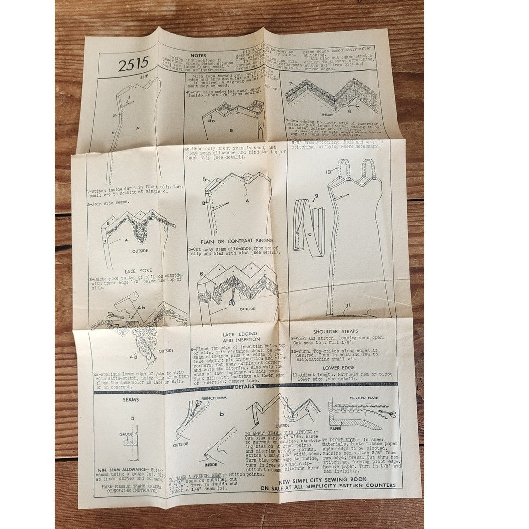 1930s Sewing Pattern: Bias Slip Dress Simplicity 2515