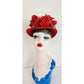 Vintage 40s Hat Red Straw & Flowers Myn-Rose Millinery