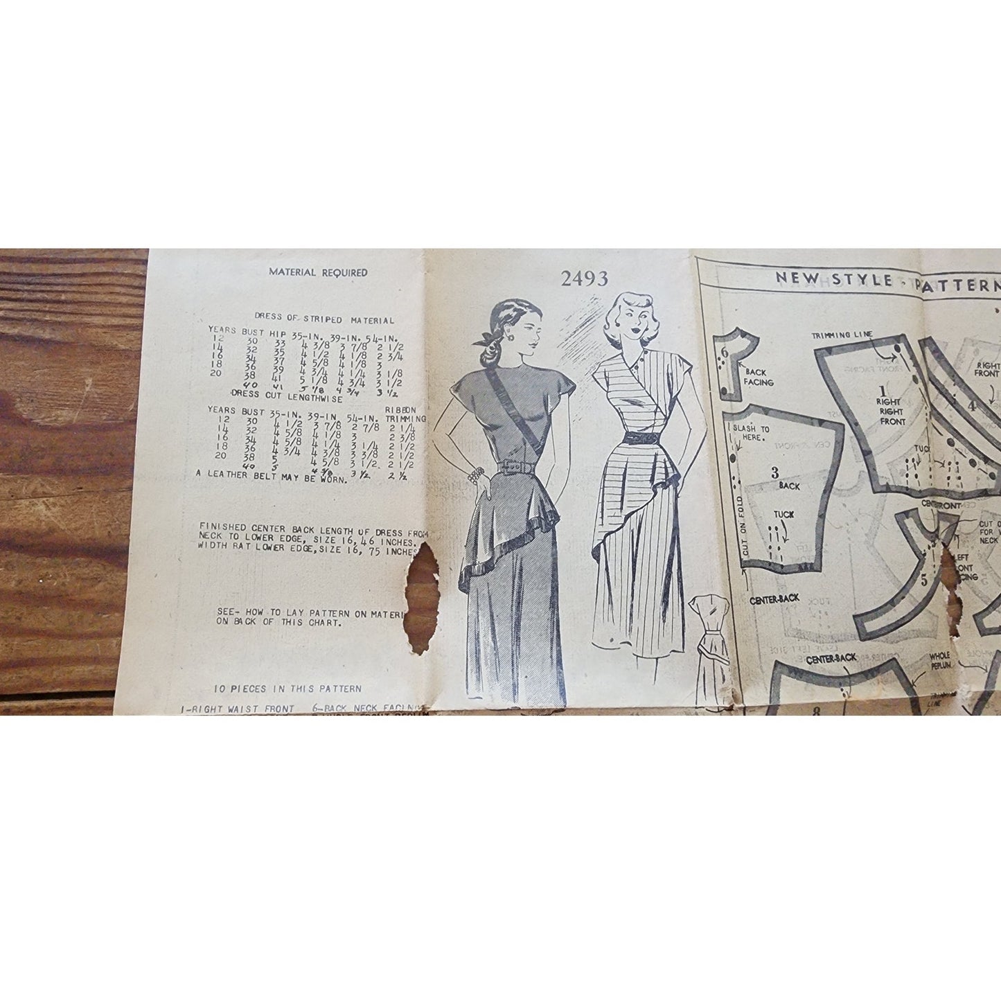 Vintage 40s Dress ORIGINAL Sewing Pattern: Chicago Tribune Marian Martin Mail Order 2493 Asymmetric Draped Frock