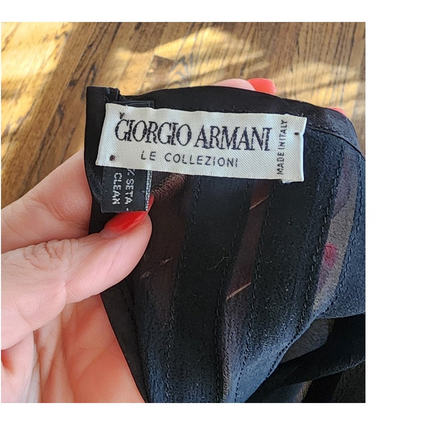 Vintage 90s Armani Collezioni Black Silk Scarf Satin Stripe