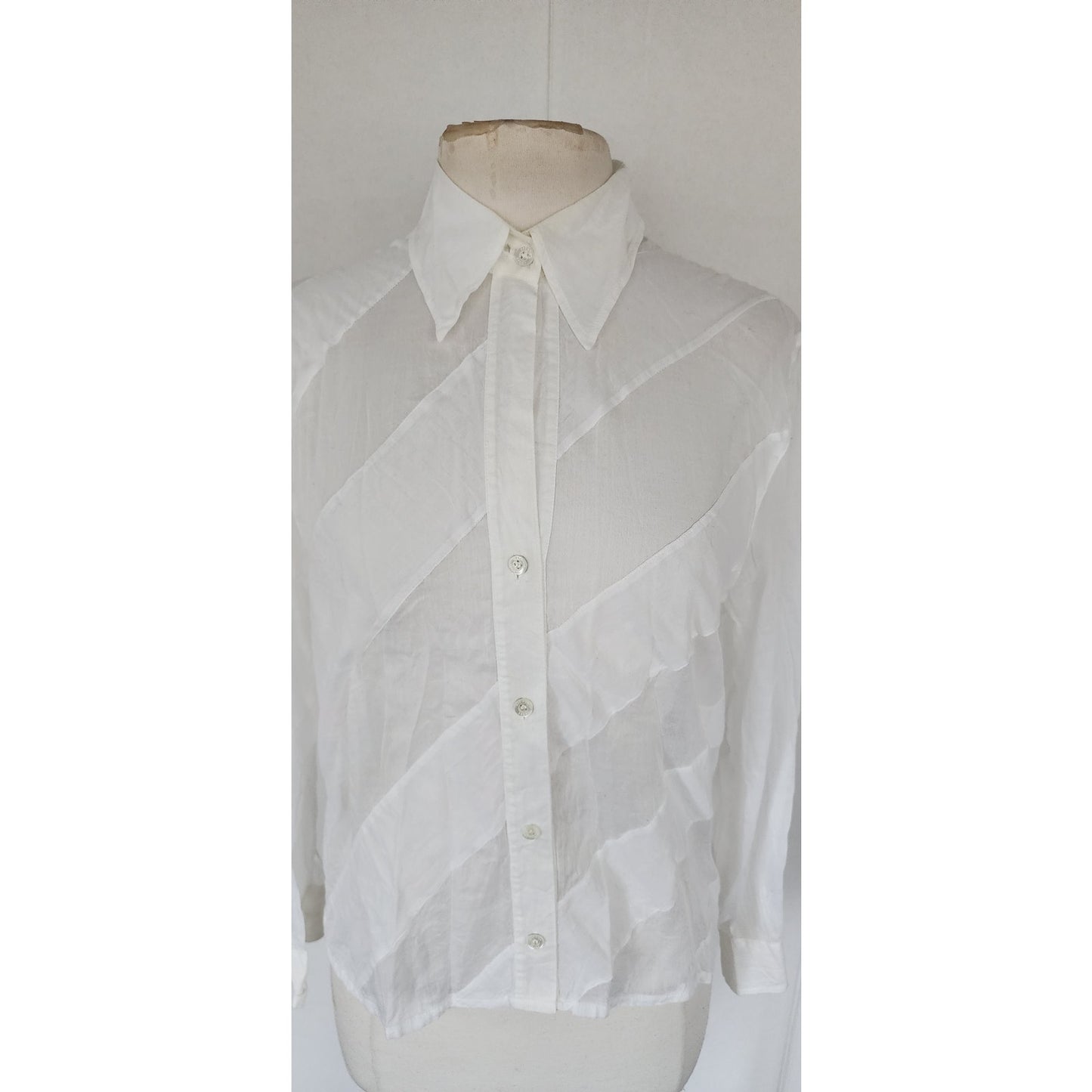 Vintage 90s Escada Sport Shirt White Diagonal Stripe Blouse / M