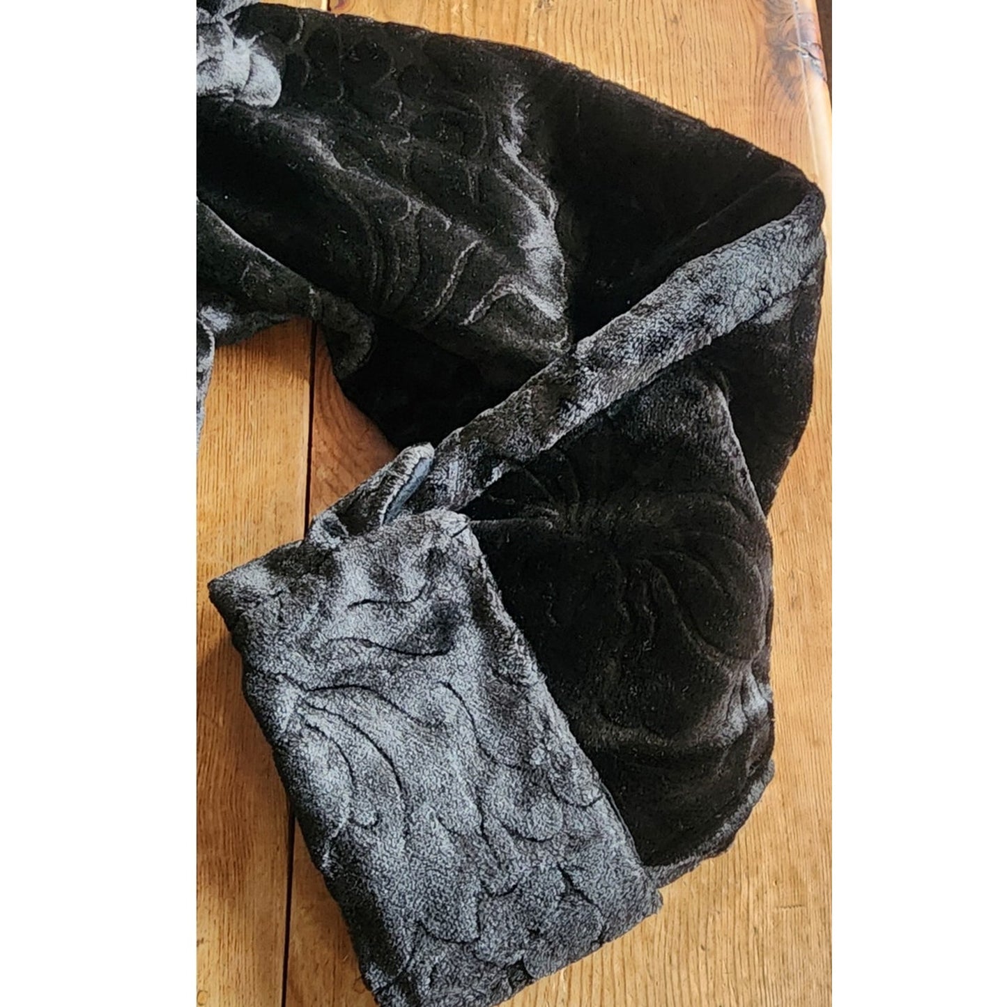 Antique 1910s 20s Edwardian Art Deco Black Textured Silk Velvet Opera Coat Frock Jacket with Silk Chord Knot Closure