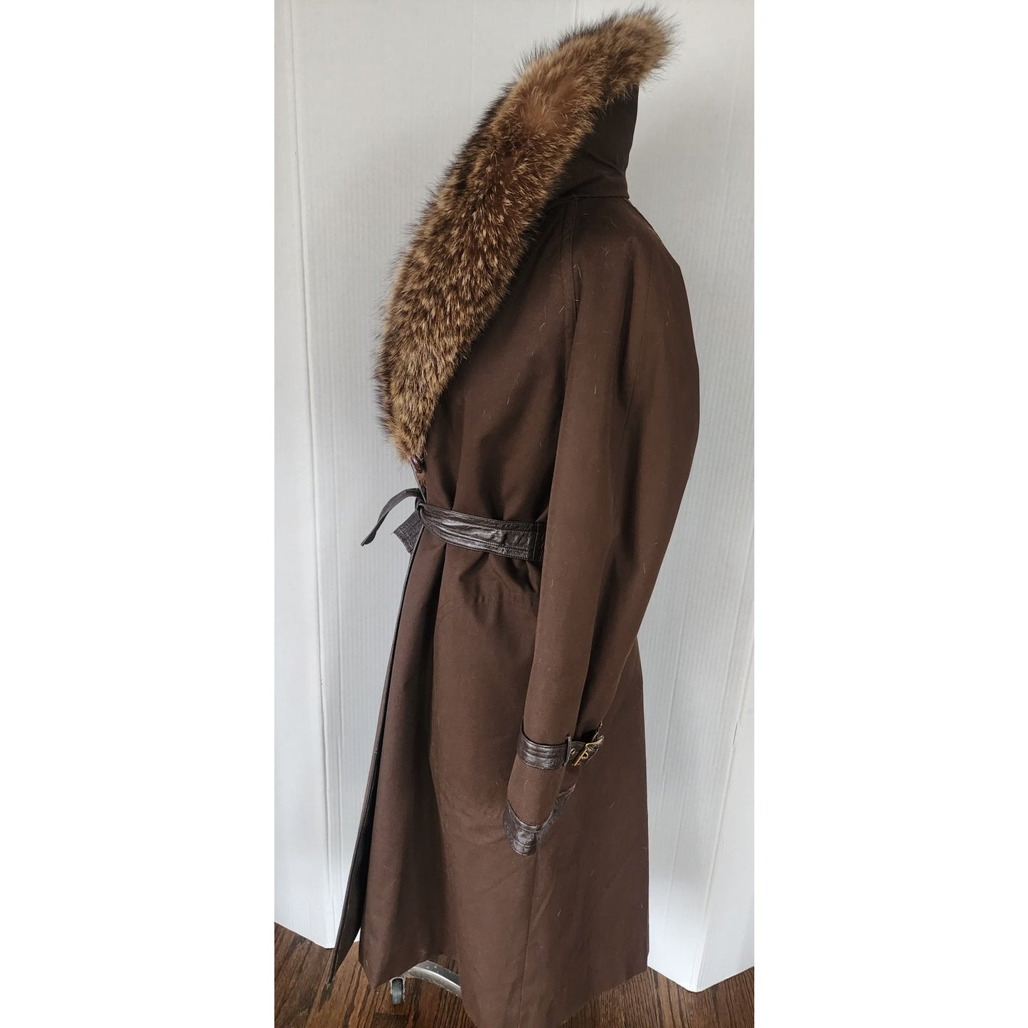 Vintage 70s SILLS A Bonnie Cashin Design Brown Leather Raccoon Fur Coat