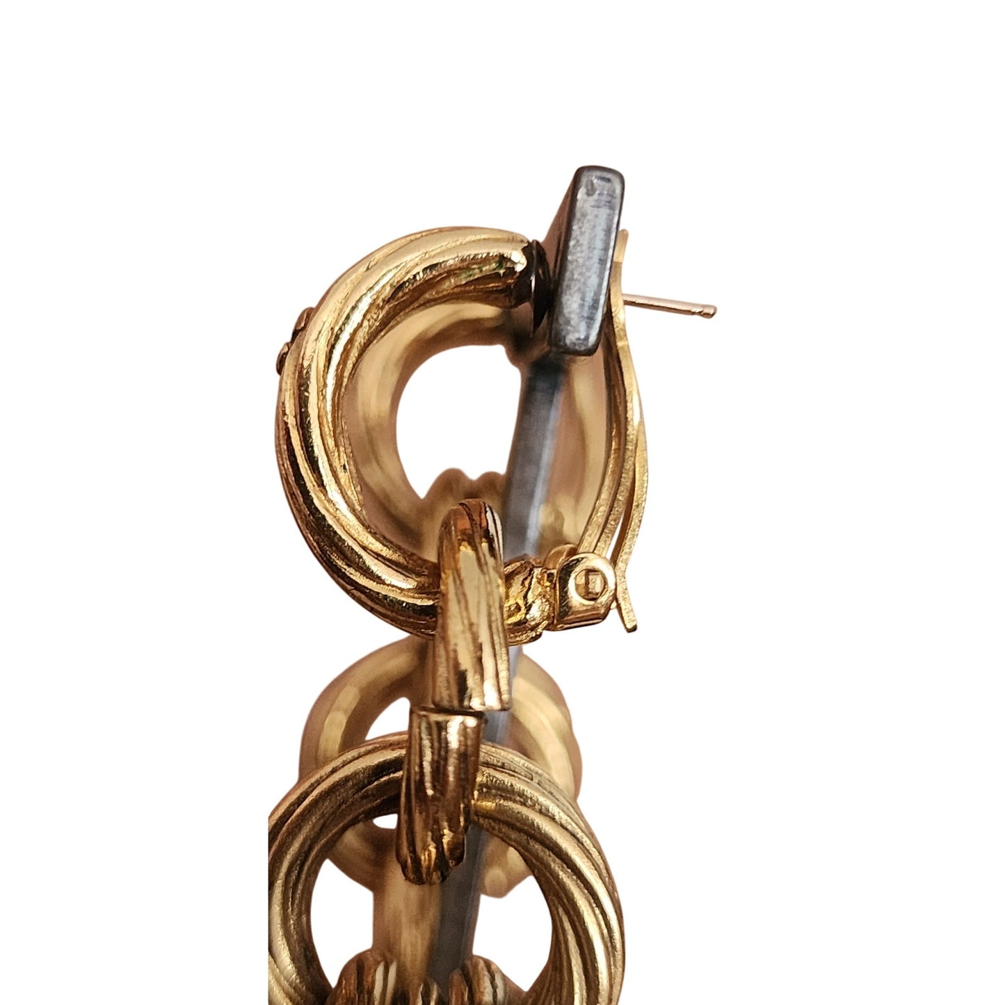 Vintage 90s Chanel Gold Earrings Clips 93P Multi-Ring Drop Logo Hoop Danglies
