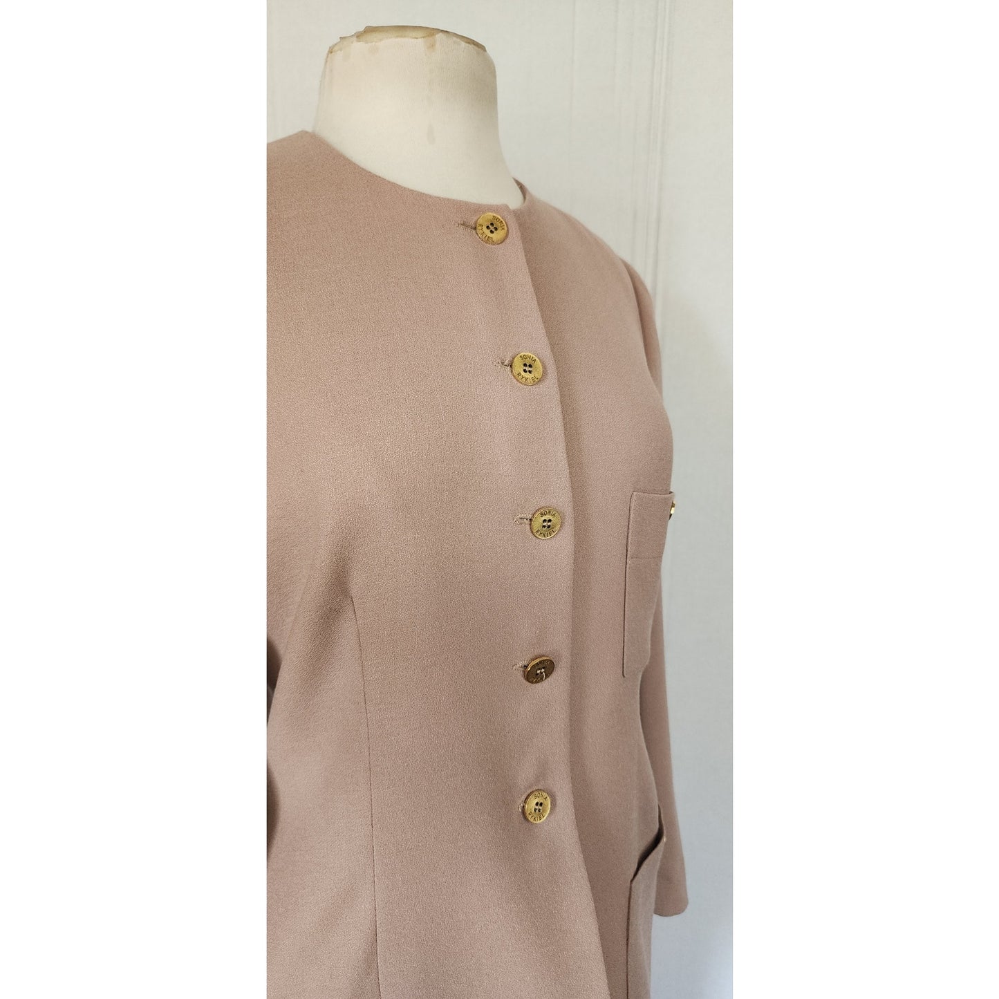 Vintage 90s Sonia Rykiel Skirt Suit Beige Wool / M