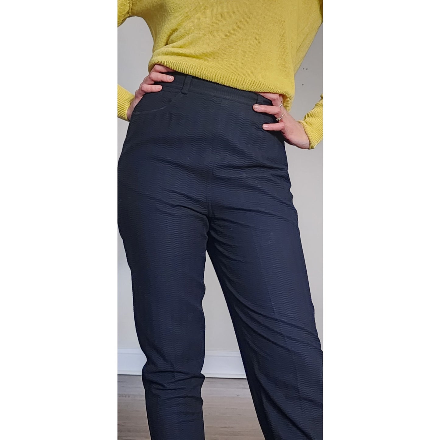 Vintage 90s ISAAC MIZRAHI Pants Black Textured Cotton Pants Waist 28 Made in USA