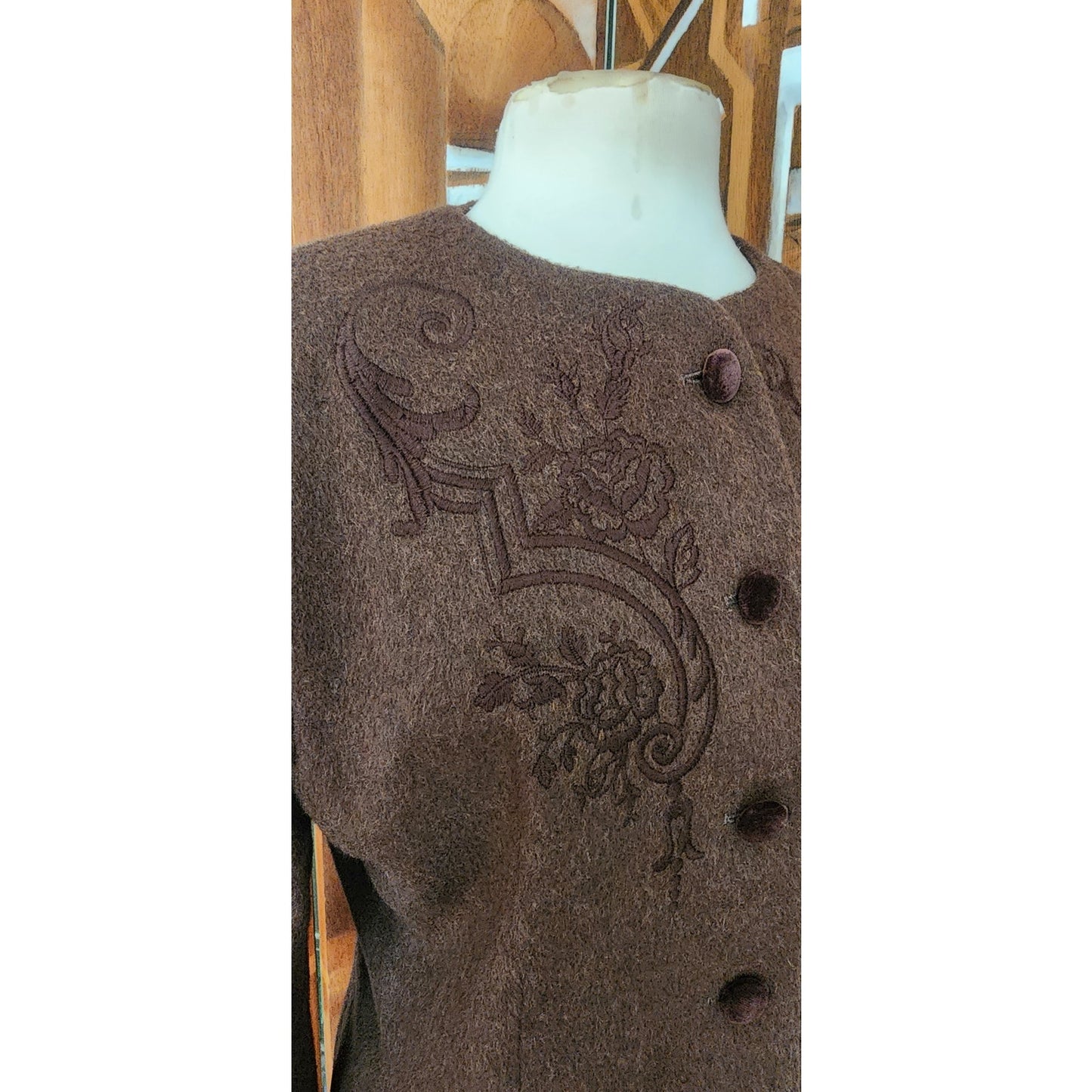Vintage 1980s Herman Geist Blazer Embroidered Brown wool.
