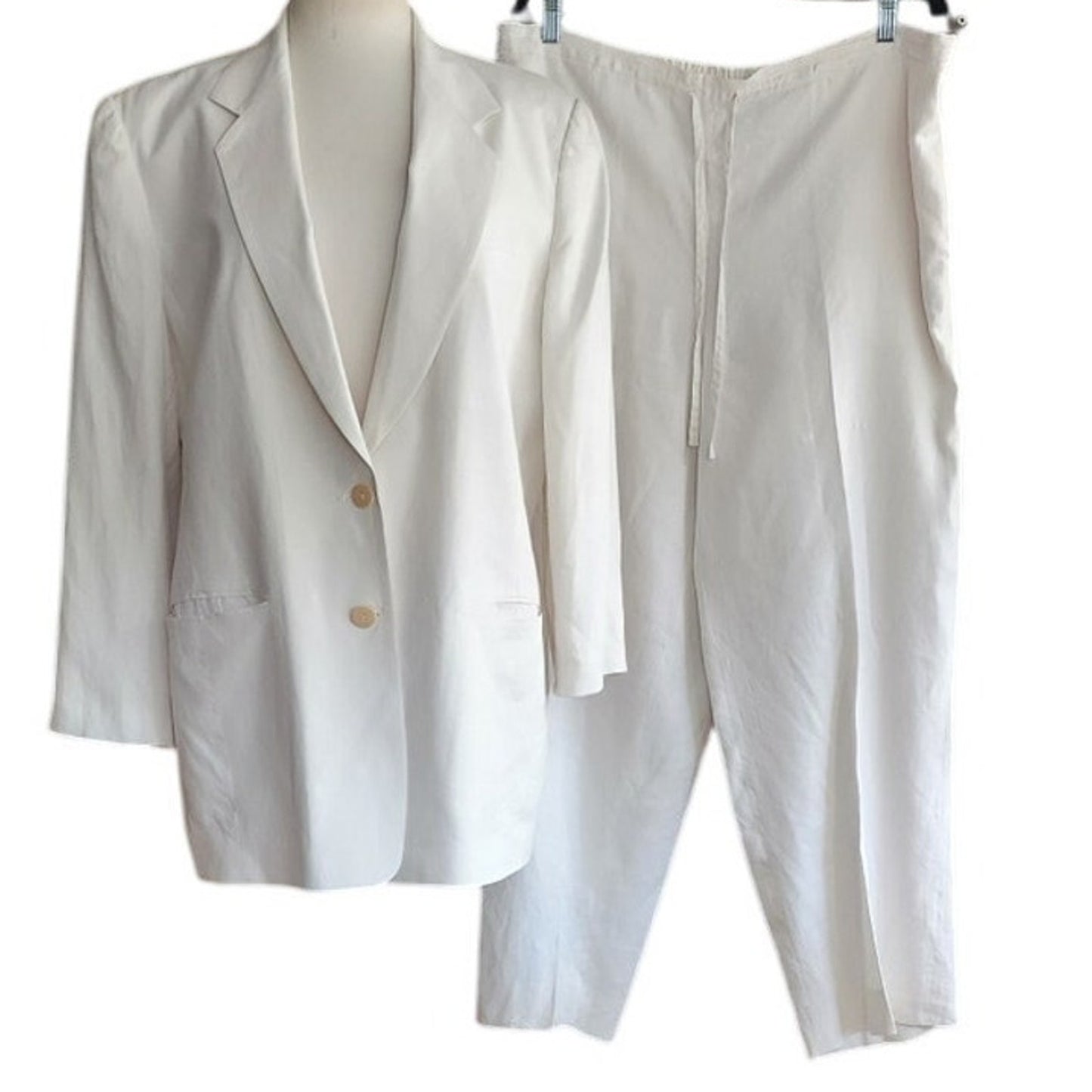 Vintage 1990s DKNY White Linen Pant Suit w/Drawstring Waist / M - L