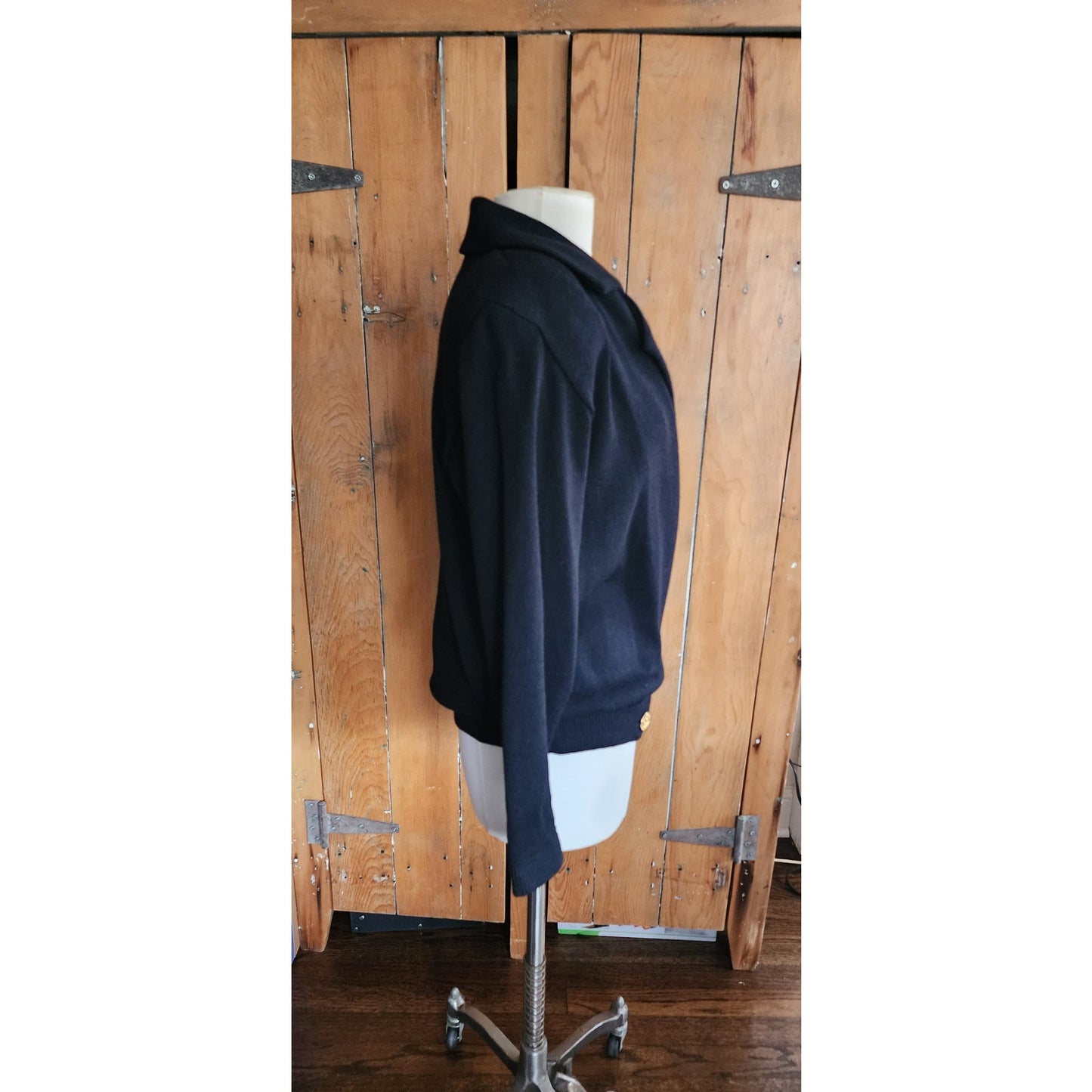 Vintage 80s St John Knit Sweater Jacket in Black, Wrap Style