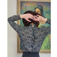 Vintage 80s UNGARO Blouse Gray Silkprint Shirt Back Buttons