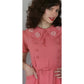 Vintage 40s Pink Dress w/ Embroidered Floral Collar, Belted / S