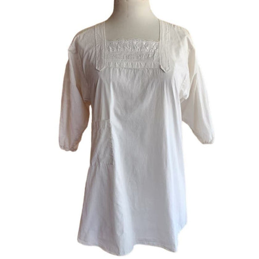 Vintage 70s Smock Tunic Top Embroidered White Cotton Fashion Mart Japan