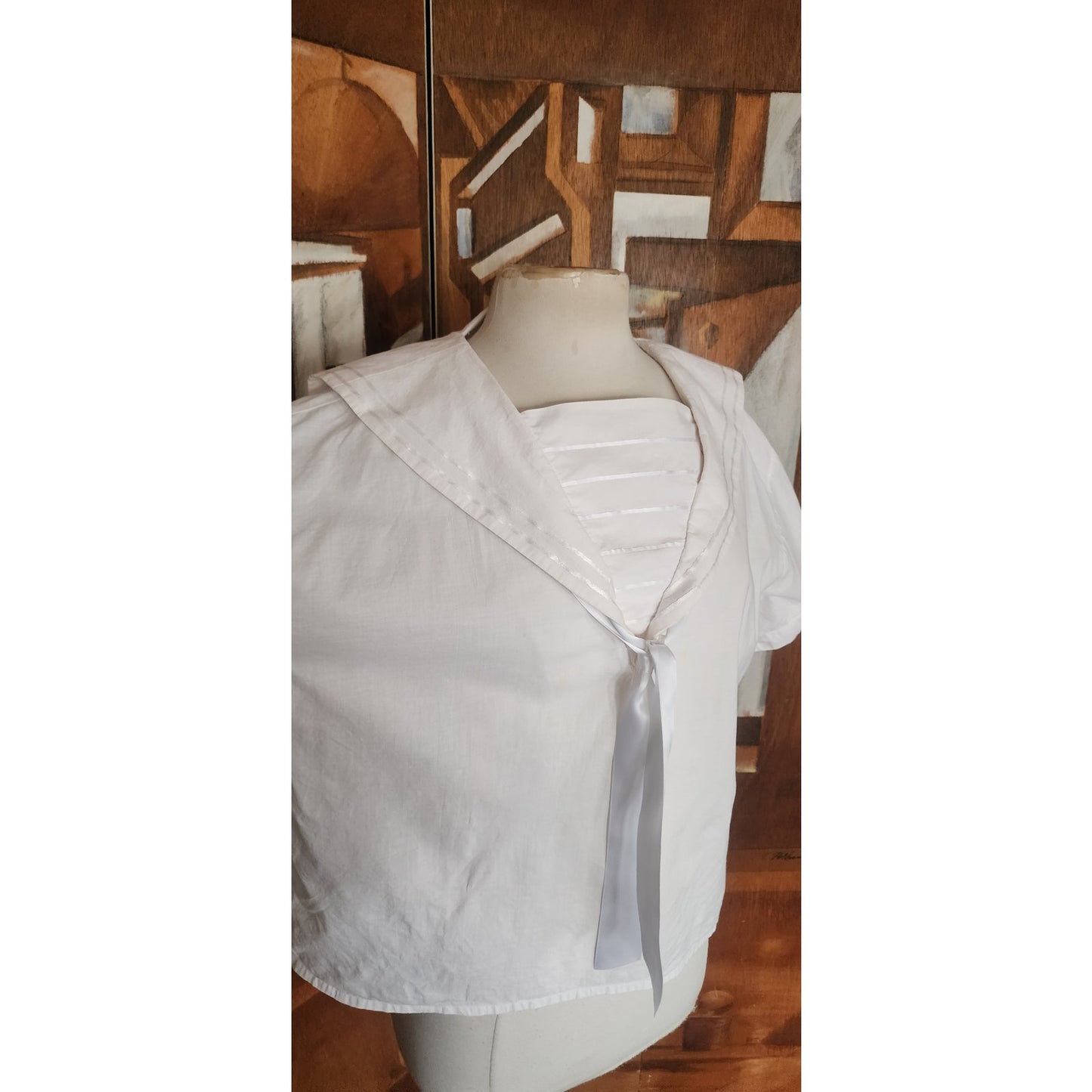 Vintage 80s LAURA ASHLEY Blouse Sailor Collar White Cotton Shirt Neo Edwardian