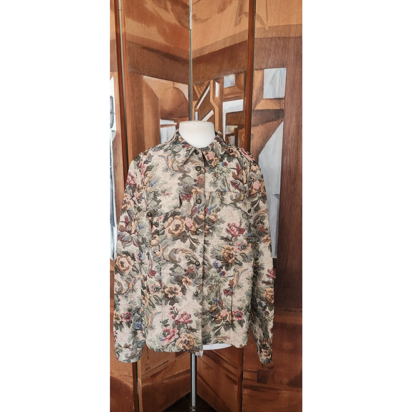 Vintage 1990s Tapestry Weave Jacket Maison Christina Floral Print Button Down