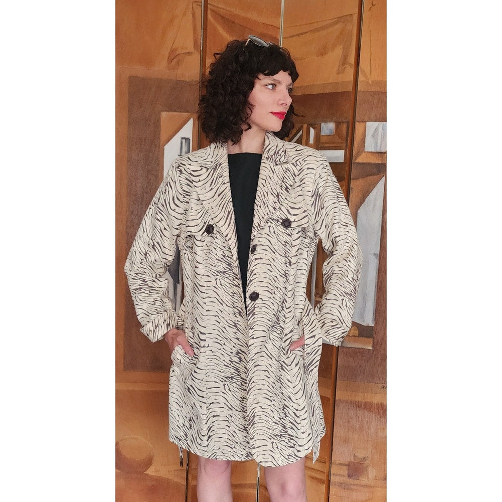 Vintage 80s Animal Print Jacket Short Trench Zebra Coat Baxis