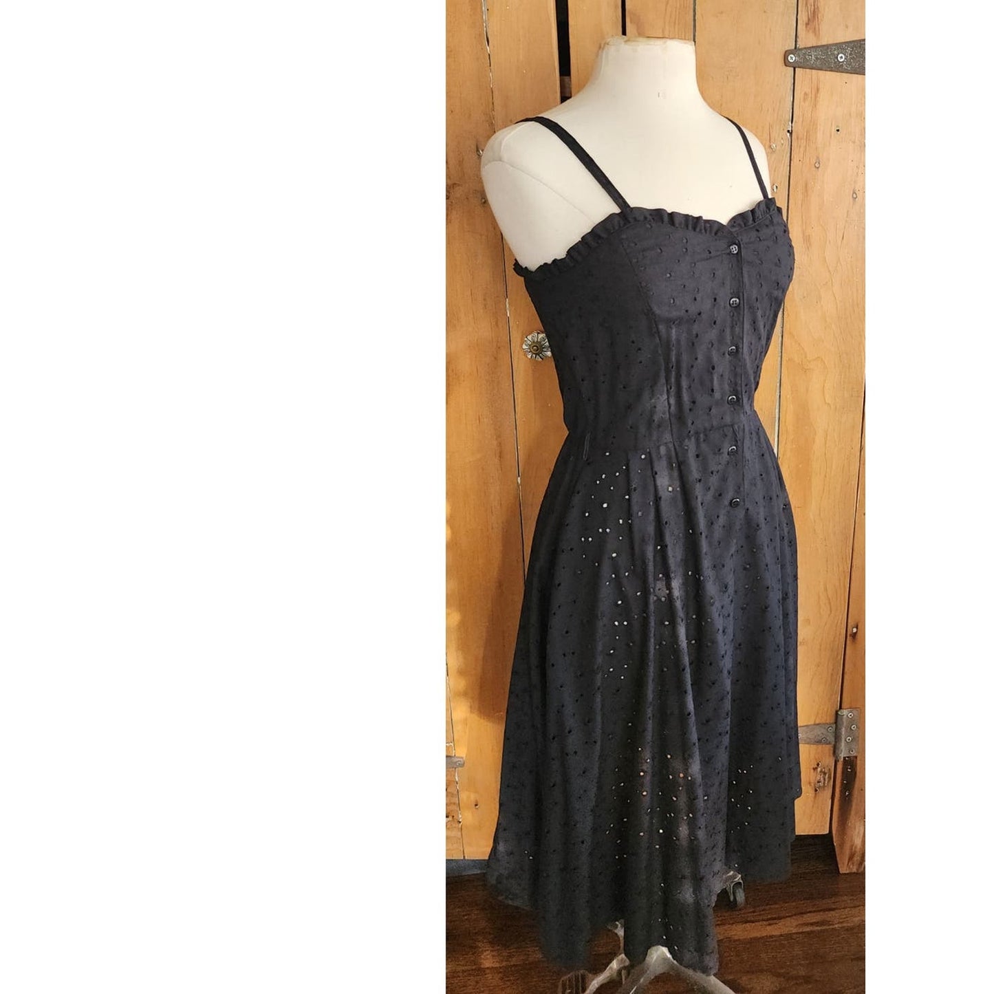 Vintage 70s Black Eyelet Lace Dress + Bolero Jacket Set Chetta B by Peter Noviello