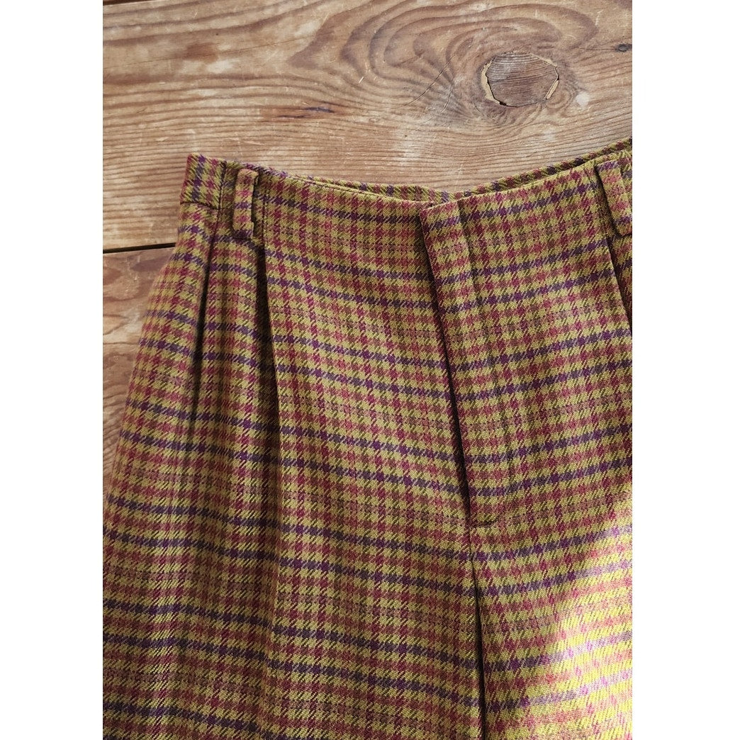 Vintage 80s Houndstooth Wool Pants Mustard Yellow Brown