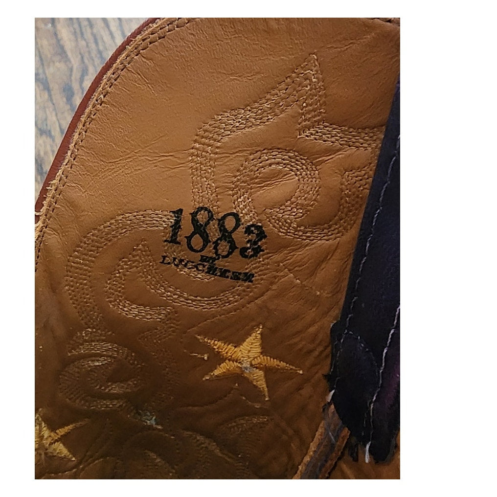 Vintage Y2K Lucchese 1883 Western Boots Blue Leather Star Embroidery Cowgirl Cowboy
