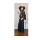 Vintage 1970s Janice Wainwright Dress Embroidered Black Maxi Butterfly Sleeves XS Tall