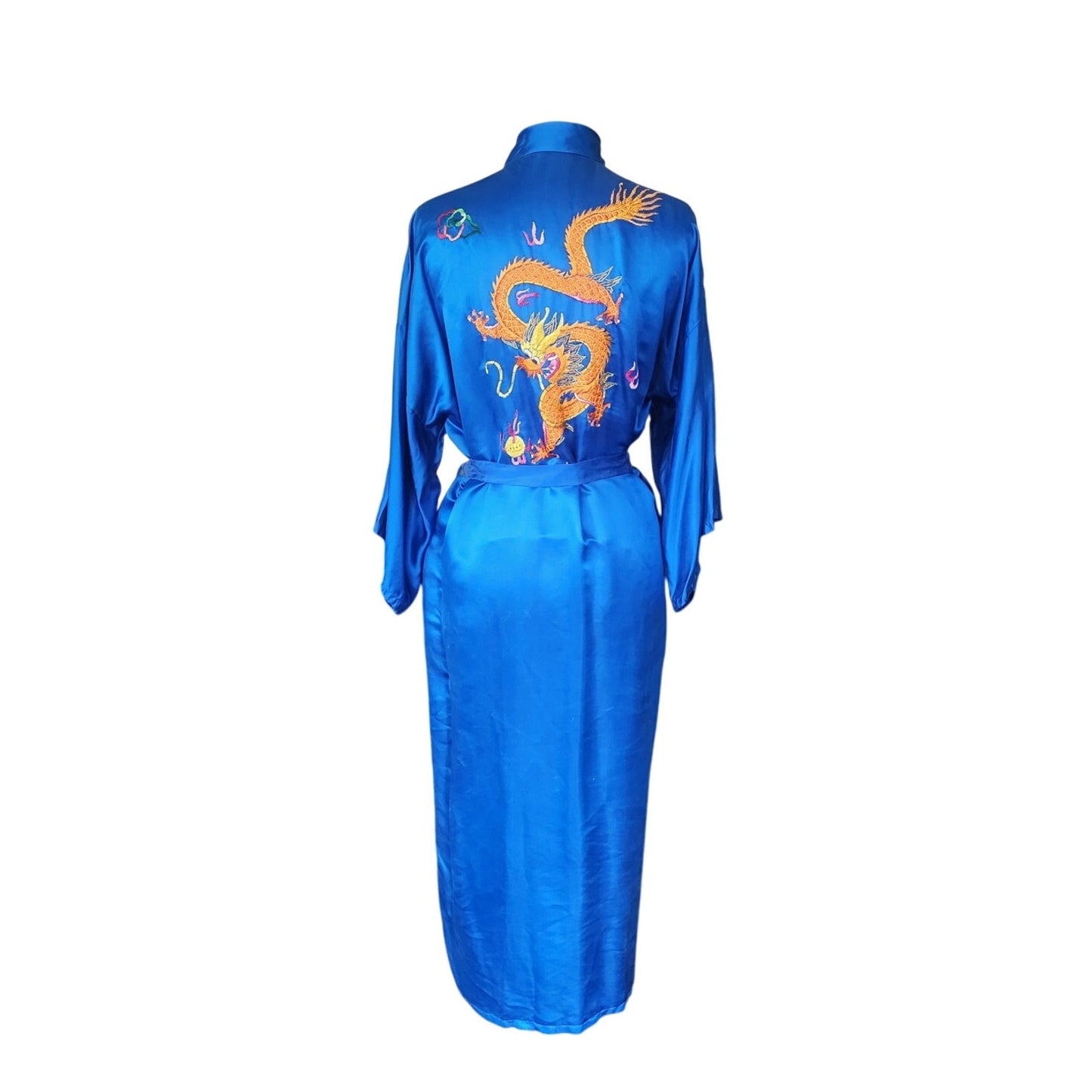 Vintage Chinese Dragon Robe Embroidered Blue Silk Esme