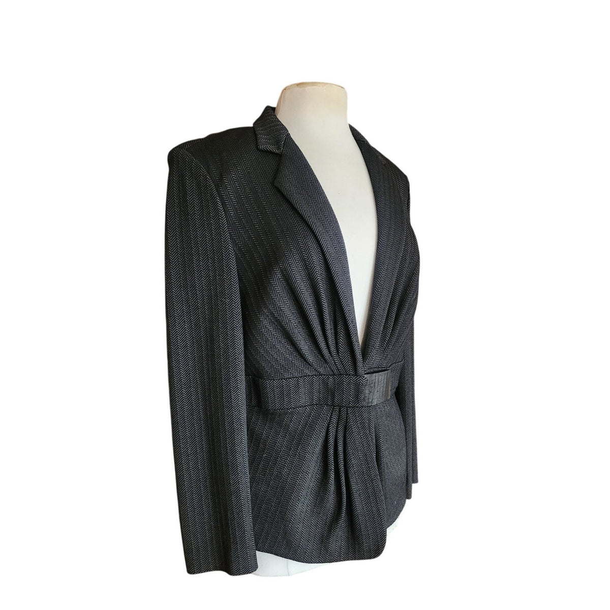Vintage Y2K Armani Blazer 2000s Jacket Gray Herringbone Wool Buckle Closure Large