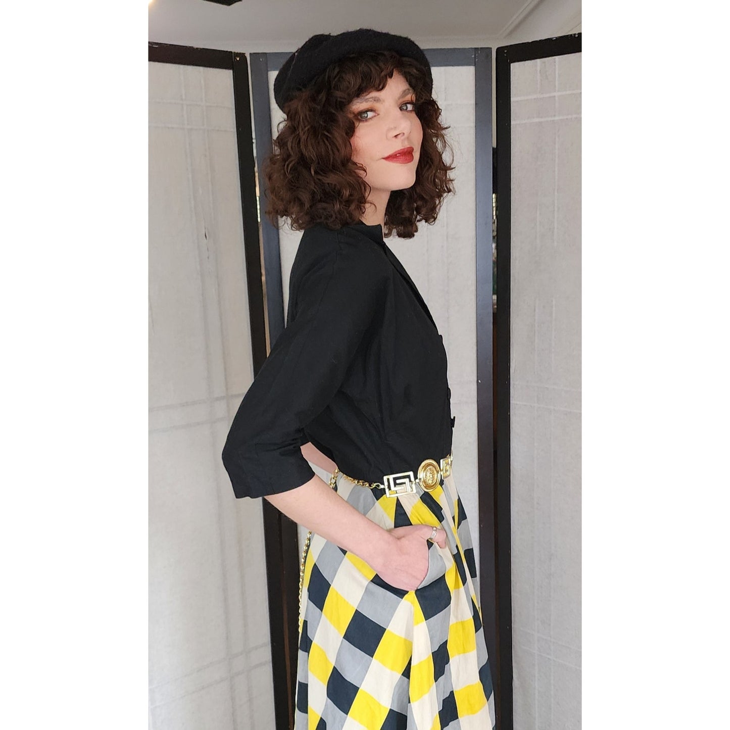 Vintage 40s Black + Yellow Dress Shirtwaist Style by Raymond