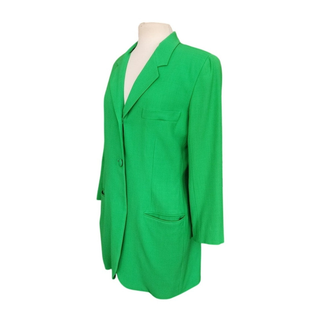 Vintage 1990s DKNY Women's Green Single Button Blazer Jacket