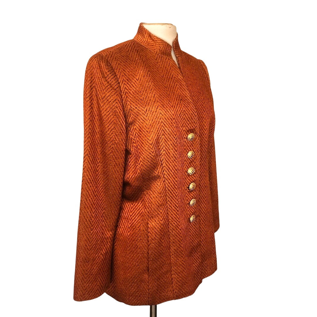 Vintage Copper Orange Blazer Paola Quadretti Valentino Tissus Silk Wool Blend