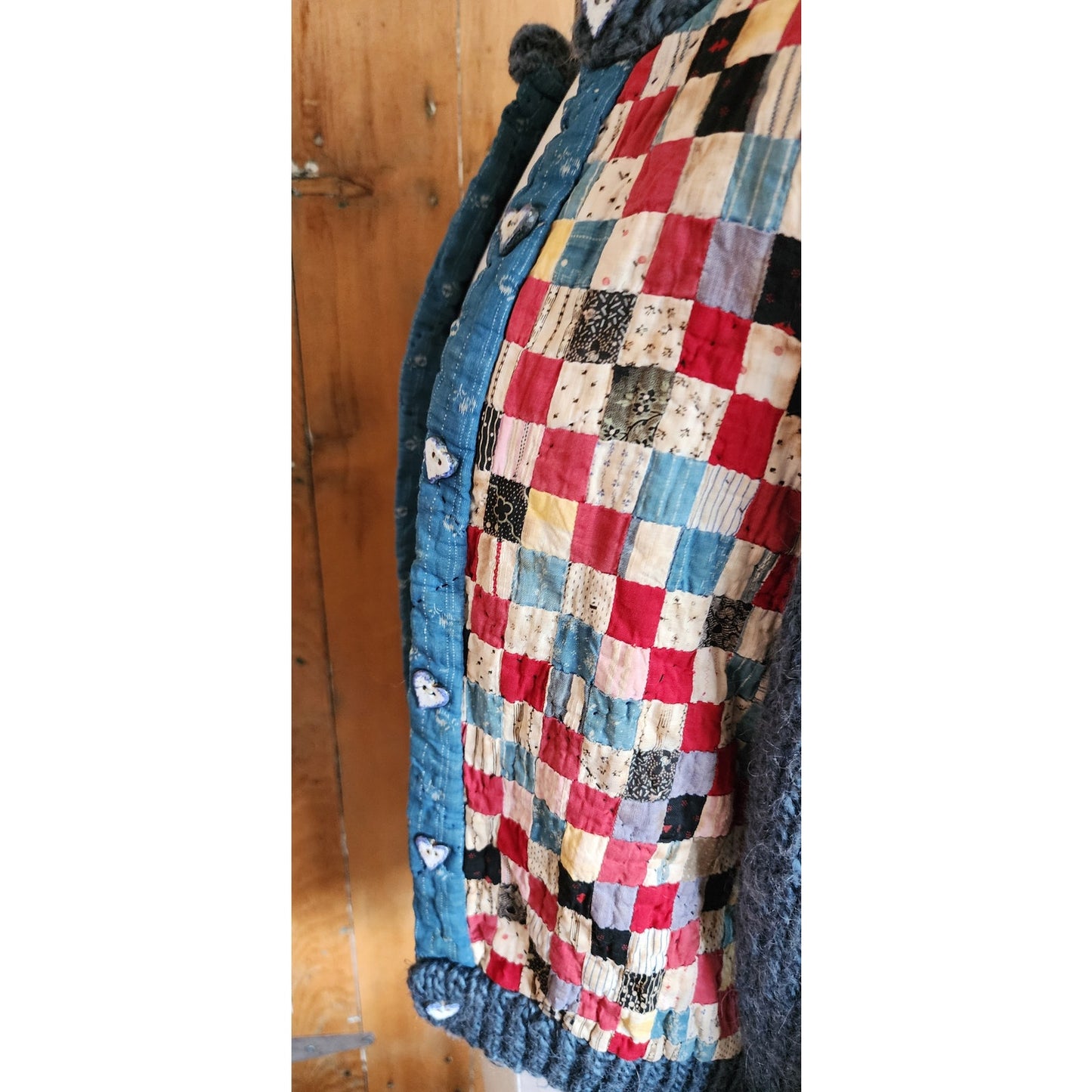 Vintage 70s Cardigan with Early 1900s Upcycled Quilt Patchwork