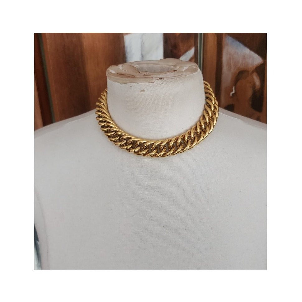 Vintage 80s Anne Klein Chunky Cuban Chain Link Choker Necklace Gold Tone