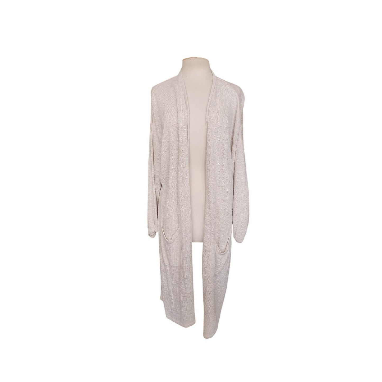 Vintage 1980s Maria Rodriguez Chicago Cardigan Duster Long Jacket Cream Knit L