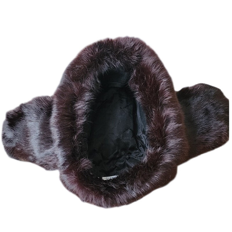 Vintage Black Fur Trapper Hat North King Ushanka Rabbit + Suede Ear Flaps Unisex