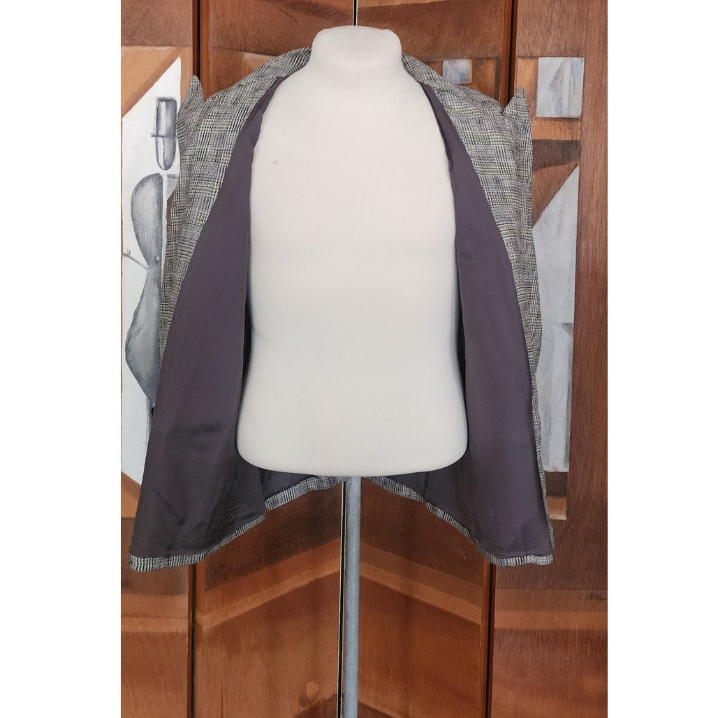 Vintage 80s Gucci Mens Blazer Gray Plaid Linen Double Breasted Sz 48