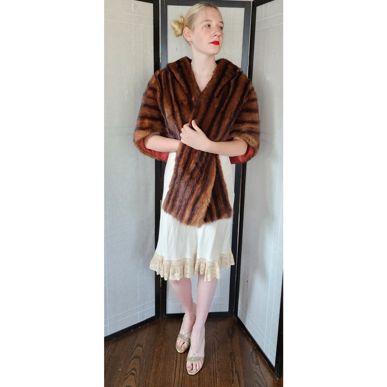 Vintage 50s Fur Stole Brown Mink Dyed Muskrat