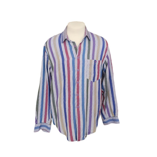 Vintage 90s Missoni Men Multicolor Striped Button Up Shirt Long Sleeved 54 Large